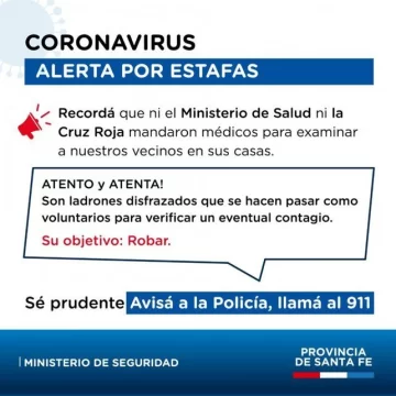 Coronavirus: El Ministerio de Seguridad alertó sobre estafas