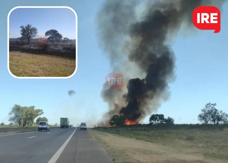 Importante incendio de banquinas en Autopista a la altura de Maciel