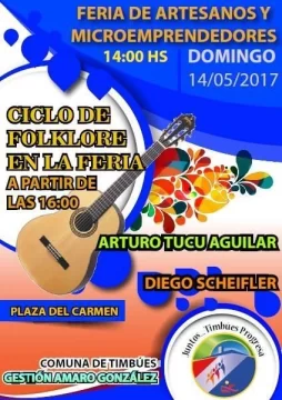 Domingo: Feria de Artesanos y Folklore en vivo en Plaza Del Carmen