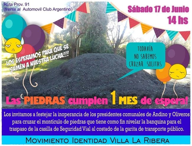 Los vecinos organizados invitan al “Cumplemes de las piedritas”