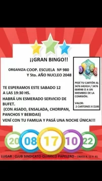 Gran bingo para juntar fondos para los chicos de quinto año