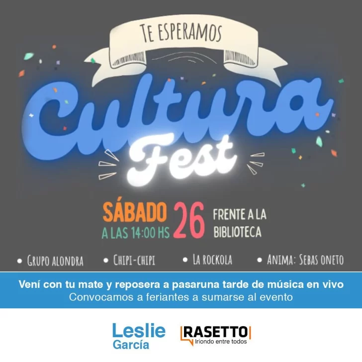 Serodino tendrá su Cultura Fest una tarde llena de música en vivo y diversión