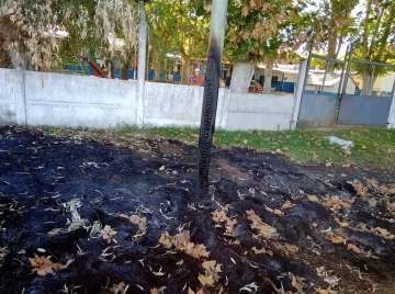 Quemaron un poste de luz frente al Jardín de Infantes