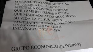 Amenazan de muerte a la comisión de la Mutual Autopeña Oliveros