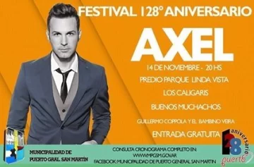 Axel tocará gratis en la región por el aniversario de la ciudad