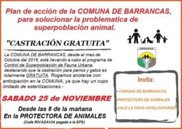 Barrancas: Nuevamente jornada de castración gratuita