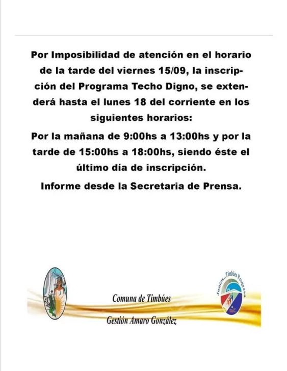 Timbúes: Último día de inscripciones al Plan “Techo digno”