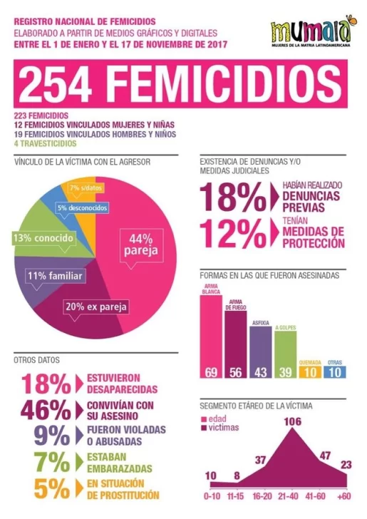 En Argentina durante el 2016 hubo 254 femicidios