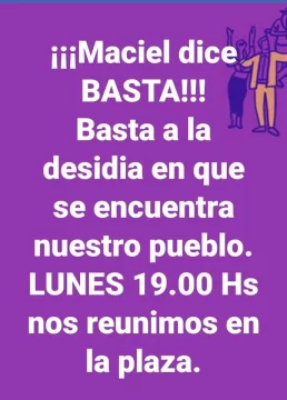 Vecinos convocan a una nueva pueblada en la plaza de Maciel