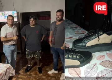 Pio Drovetta le entregó zapatillas adaptadas a un vecino de Oliveros