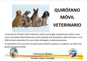 Timbues: El quirófano móvil estará para castración de animales