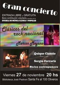 Espectáculo de música contemporánea y rock nacional en la Biblio de Oliveros