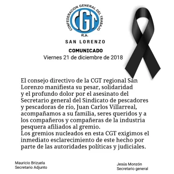 La CGT San Lorenzo pidió que se esclarezca la muerte de Villarreal