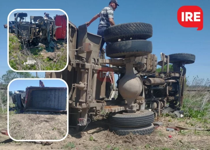 Un camionero de Gaboto resultó herido tras volcar entre Maciel y Oliveros